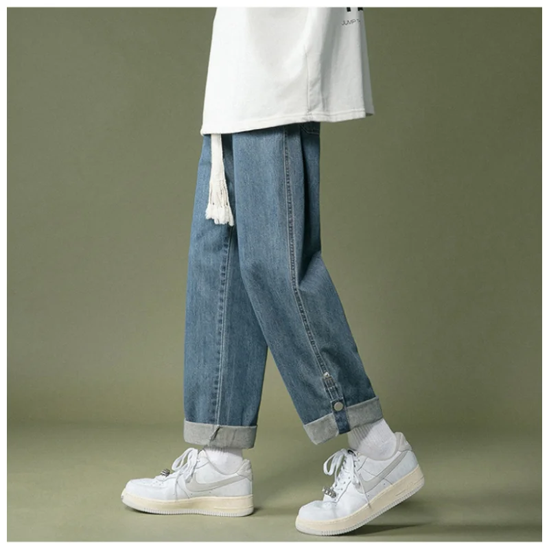 DEEPTOWN Casual Washed Jeans Korean Style Streetwear Denim Trousers Male Loose Fashion Youth Classic Black School Straight Pants
