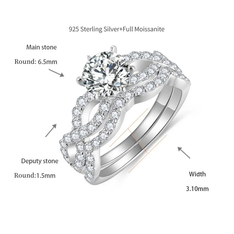 Следуйте за облаком 6 5 мм круглые обручальные кольца с муассанитом 1 карат для