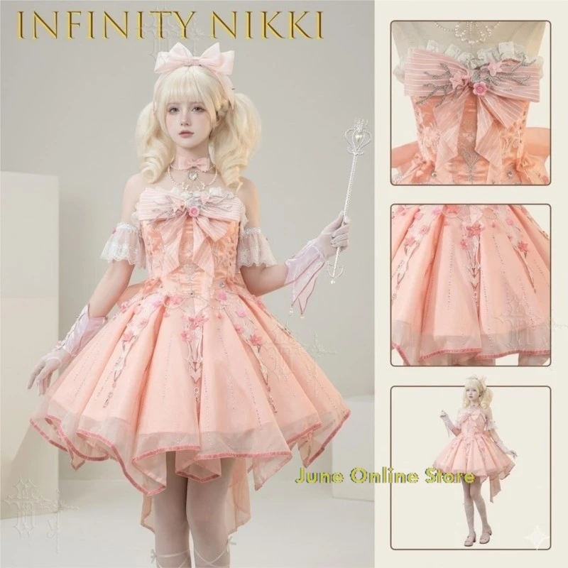 Фото Костюмы для косплея в стиле аниме Infinity Nikki, розовое платье без рукавов с кружевом и нашивками в виде роз, для вечеринок, в стиле Sweet Lolita. №5