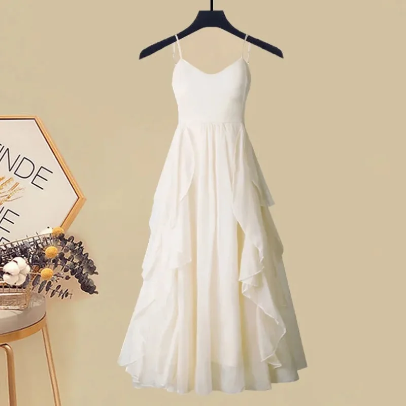 Summer Set for Women 2023 New Style Wear with Age Reducing Short Sleeve Top for Slim and Versatile Strap Dress Two Piece Set