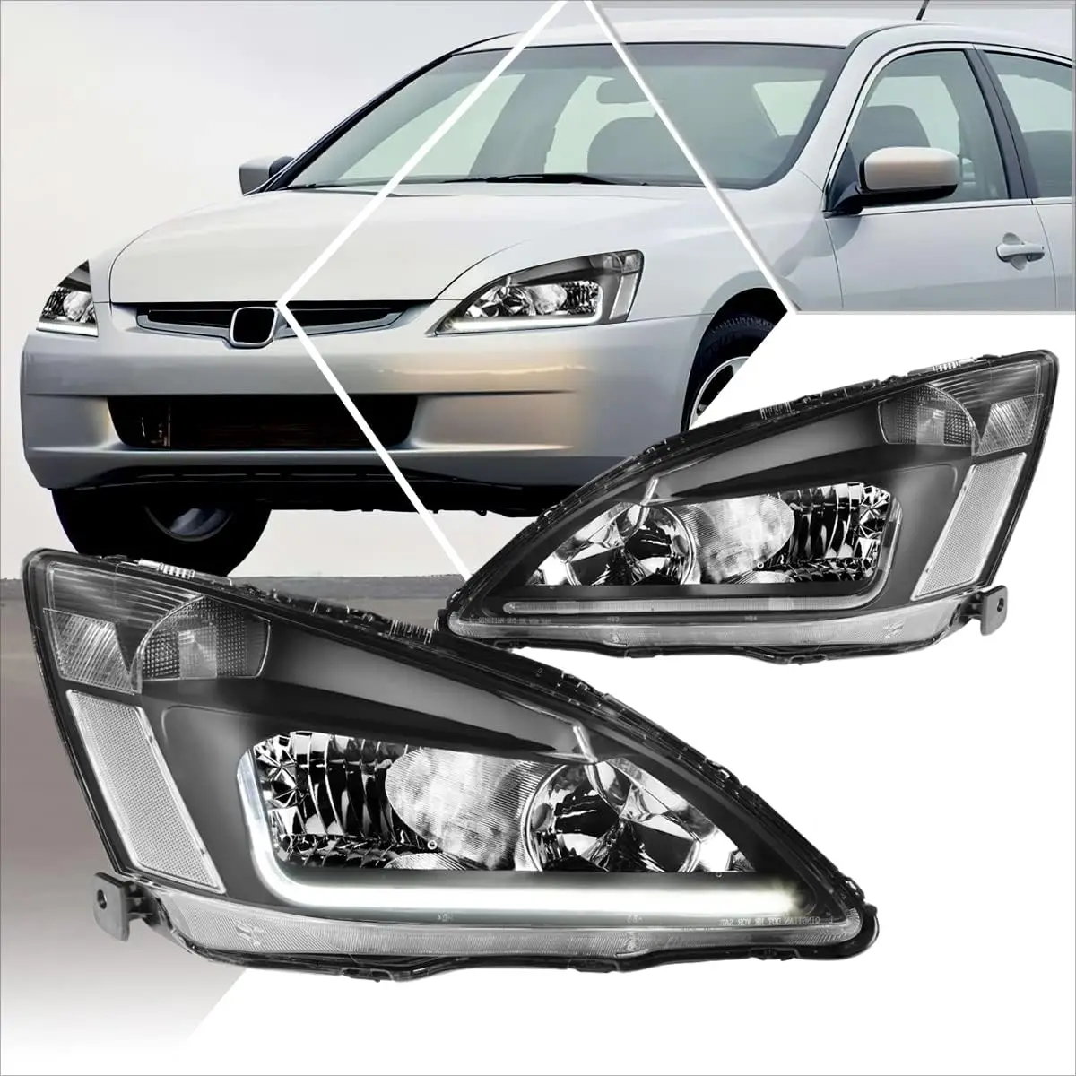 Пара светодиодных фар в сборе для Honda Accord 2003-2007 черный корпус янтарный отражатель