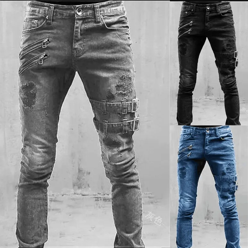 

Джинсы-карго мужские стрейчевые, брюки-карго из денима в стиле панк, брюки скинни, Повседневная Уличная одежда, модель Y2K, осень