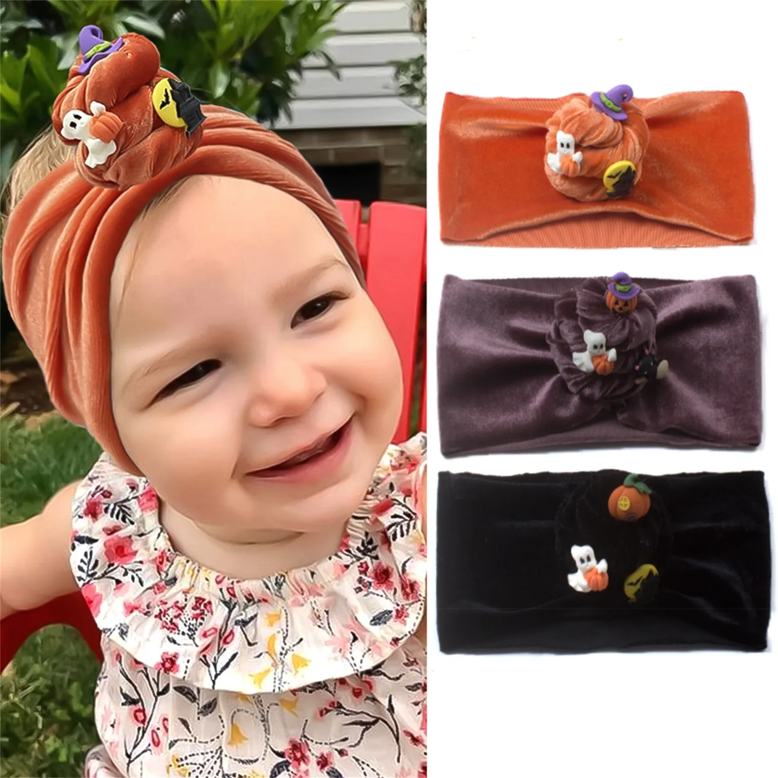 

1/2/3 Pcs Toddler Infant Baby Halloween Headband Baby Boys Girls Stretch Solid Color Bowknot Hairband Headwear Accessories