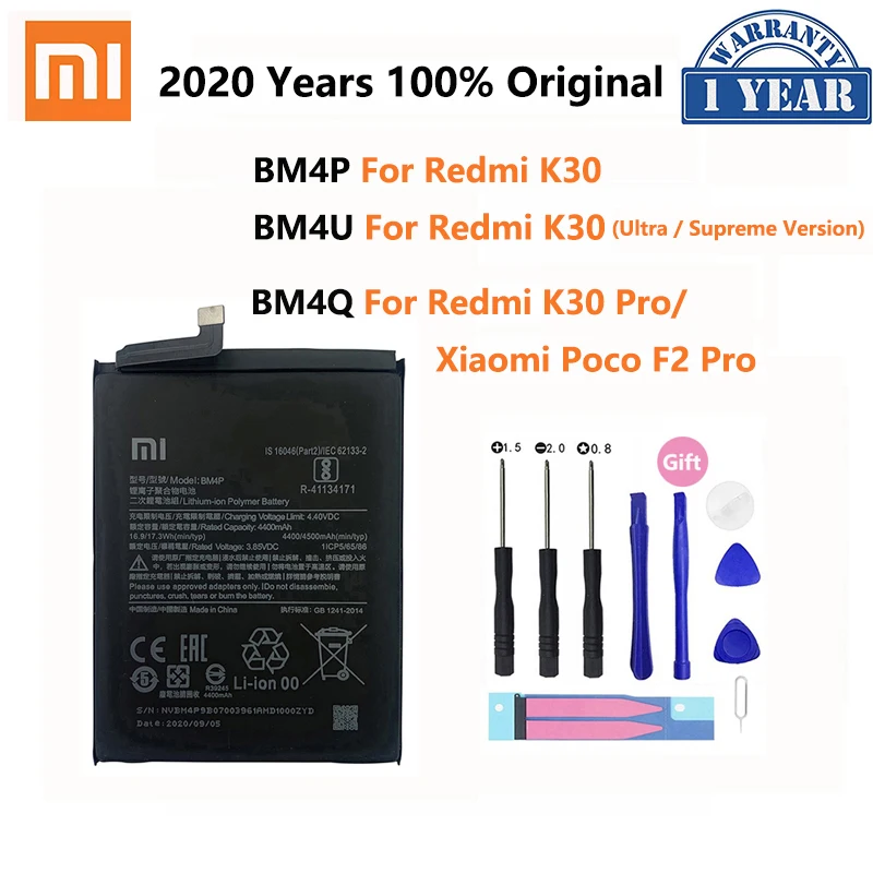 

100% Original XIAO MI BM4P BM4U BM4Q Phone Battery For Xiaomi Redmi K30 Pro K30Pro Supreme Version Poco F2 Pro Batteries Bateria