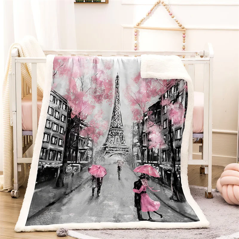 

Fashion City Winter Home Thick Blanket Front Polyester Back Cashmere Travel Adult and Children Custom Blanket Sofa Warm