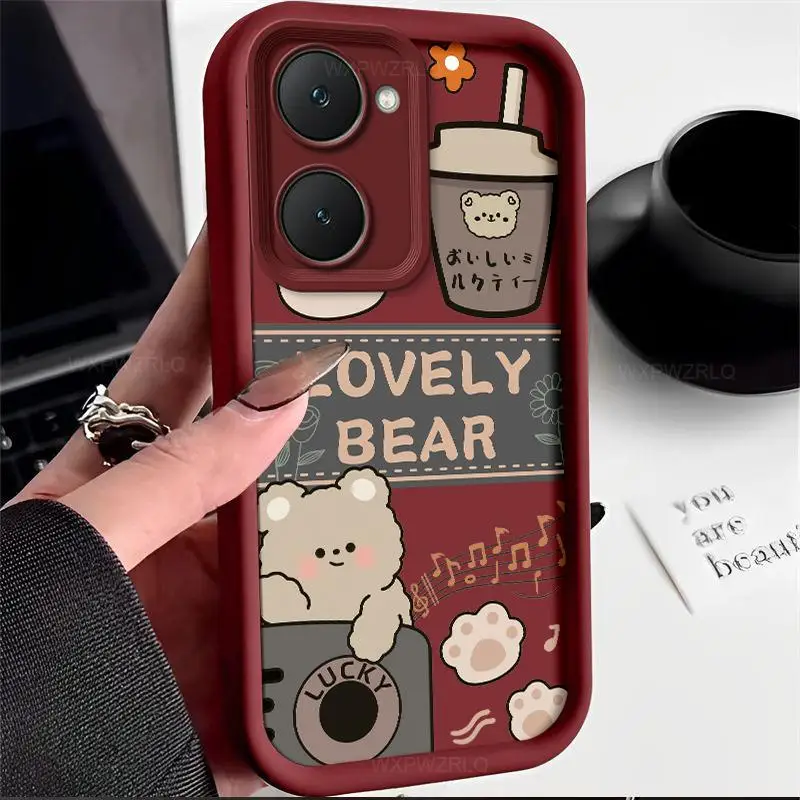 Чехол для телефона с рисунком медведя vivo Y18 Y36T Y03T Y18E Y03 Y28S модный все включено