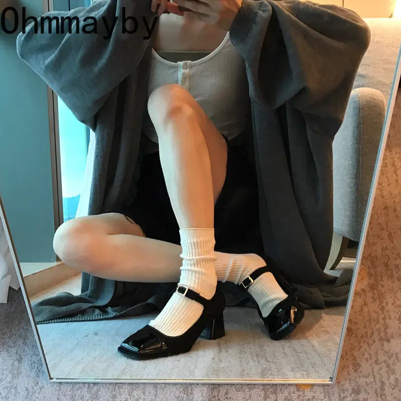 

Туфли-лодочки женские в стиле «Мэри Джейн», кожаные туфли на толстом каблуке, с ремешком на щиколотке, Лолита, Ретро стиль, 2023