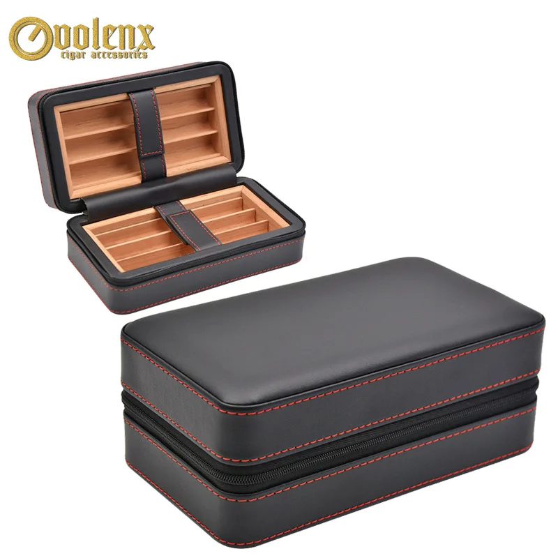 6 Pack cigar case leather case portable travel leather case cedar solid wood cigar moisturizing box