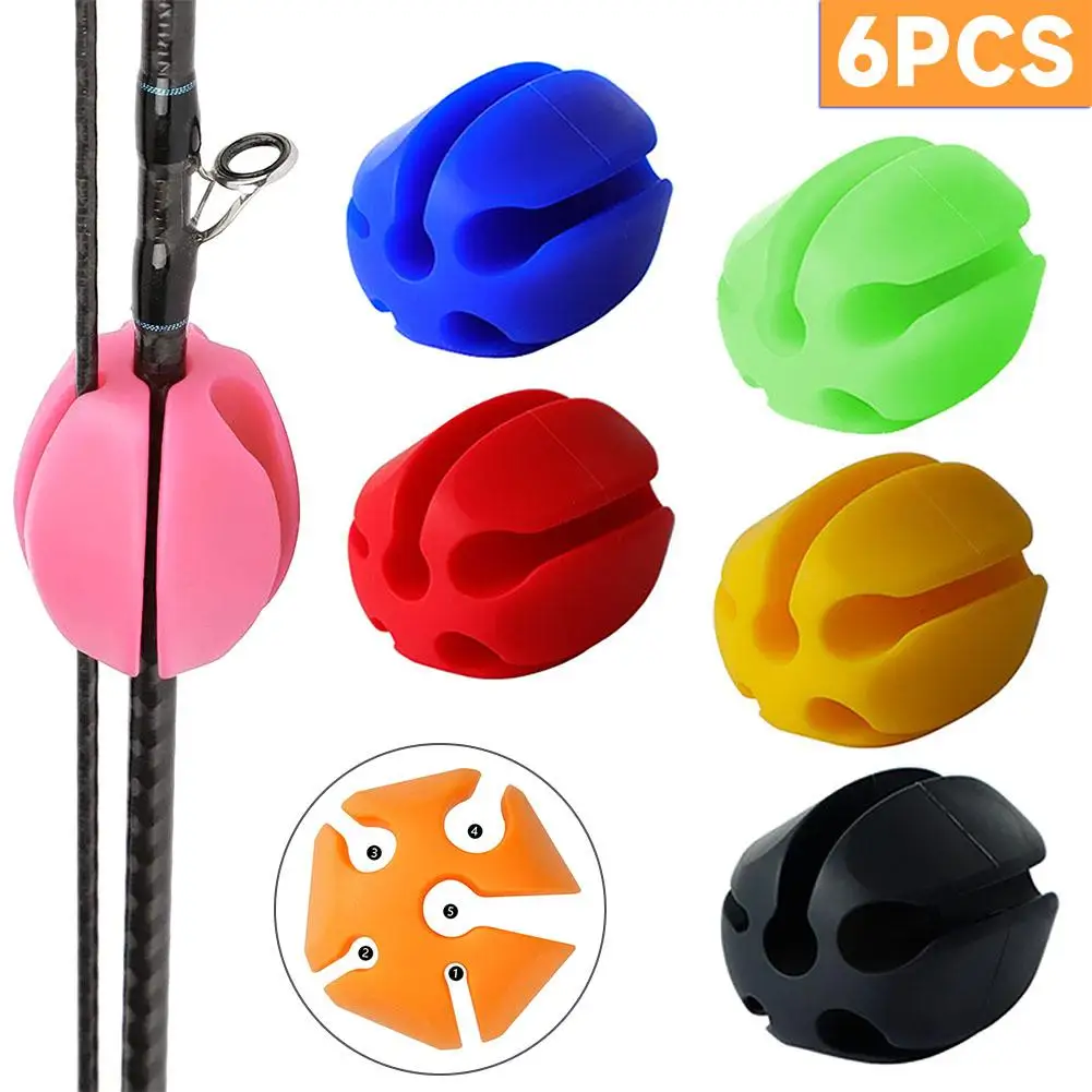 

6pcs Silicone Fishing Rod Holder Straps 5 Hole Lightweight Fishing Tackle Ties Fishing Accessories