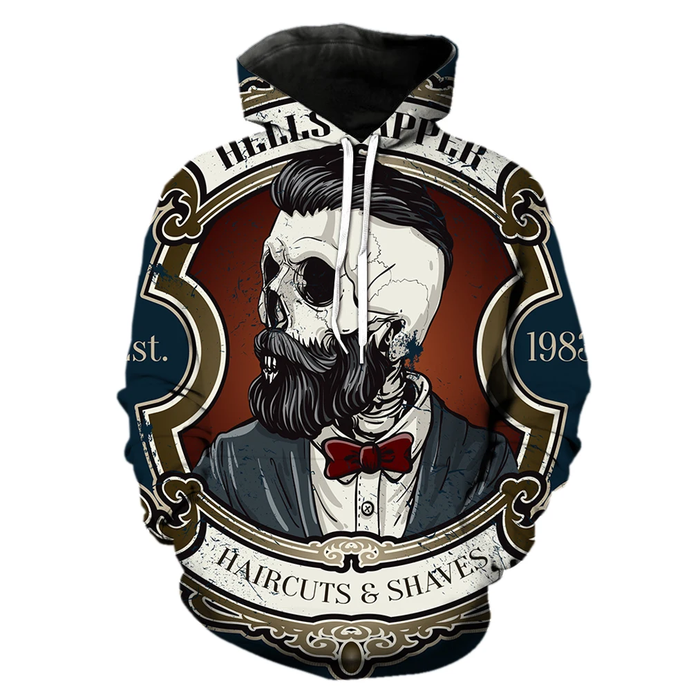 

Cartoon Personality Skull Barber Men's Hoodies Sweatshirts With Hood Jackets Unisex Long Sleeve Funny Hip Hop Teens Tops Spring