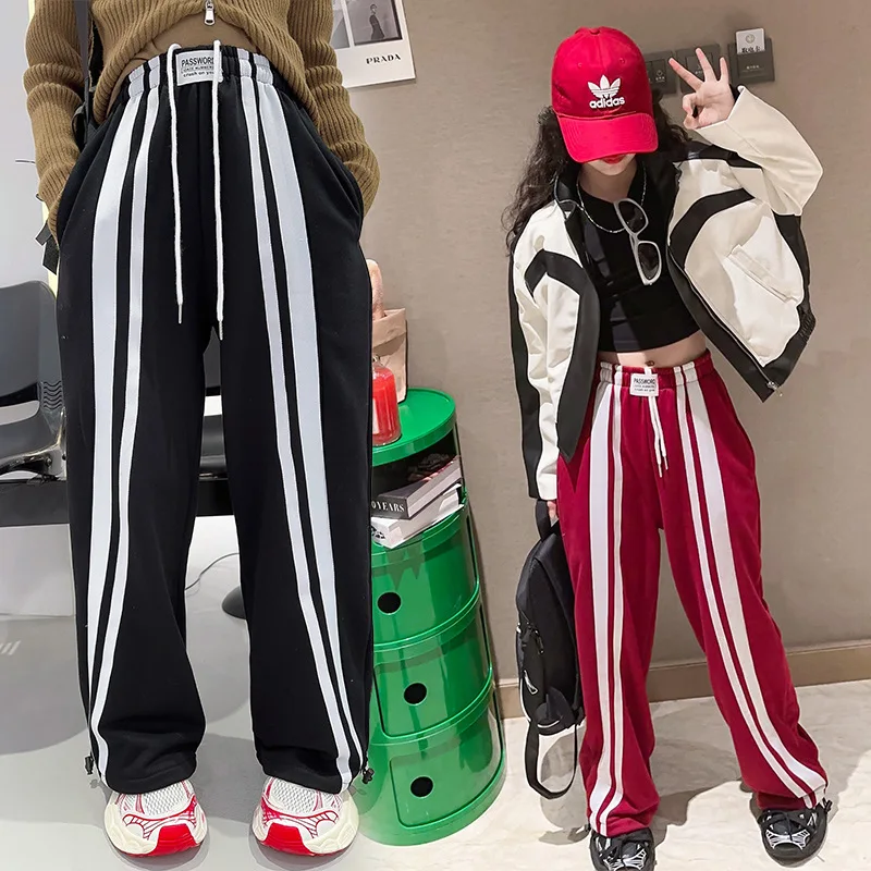 

Girls' Pants Loose Casual Spliced Ribbon 2023 Autumn New Bottom Half High Neck Top