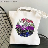women shopper bag bi pride flowers printed kawaii bag harajuku shopping canvas shopper bag girl handbag tote shoulder lady bag