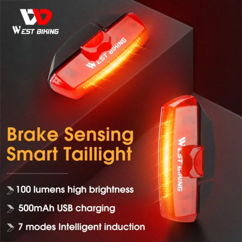 

West Biking Intelligent Sensing Brake Tail Light Bicycle Cob Tail Light Road Mountain Bike Night Riding Equipment Rear Light
