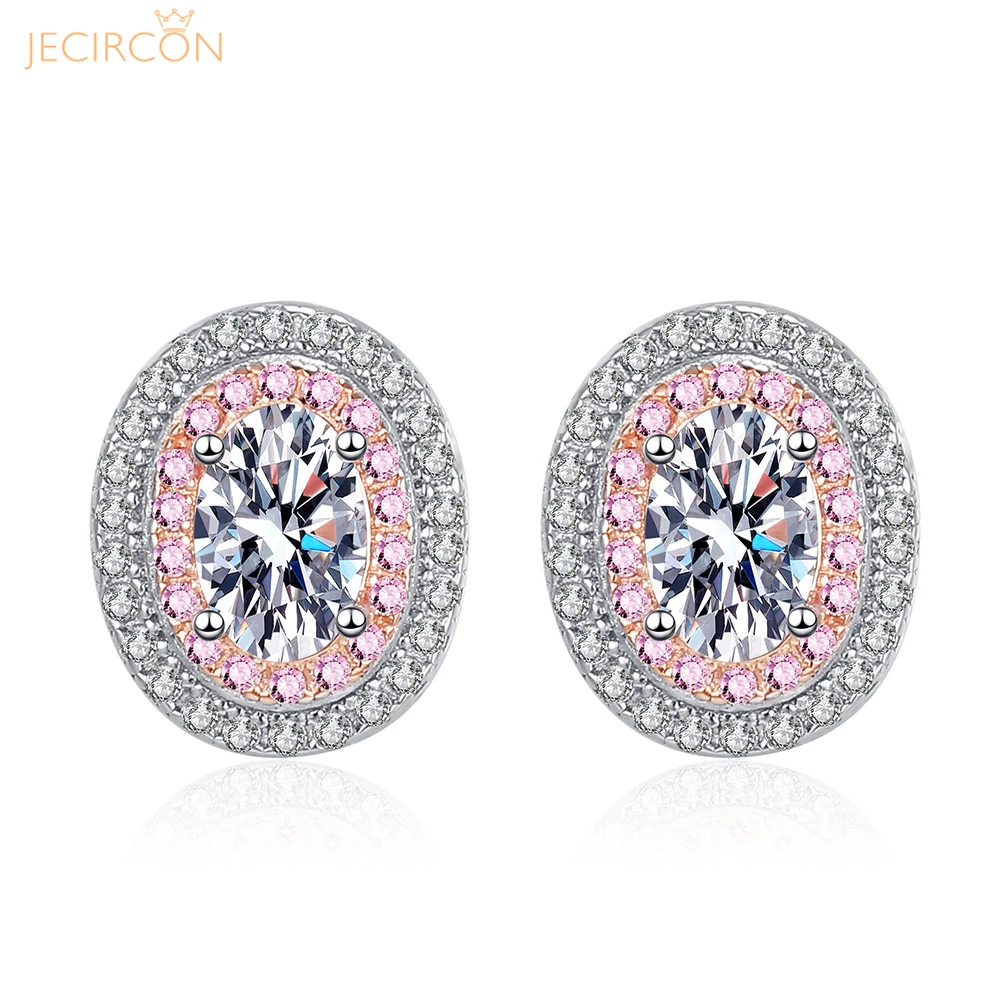 

JECIRCON Women 925 Sterling Silver Egg Shaped 4x6mm Moissanite Stud Earrings 1ct D Color Shiny SImitation Diamond Ear Jewelry