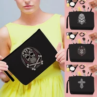 women make up organizers storage travel toiletry clutch bag wedding party cosmetic pouch purse pencil case skull pattern