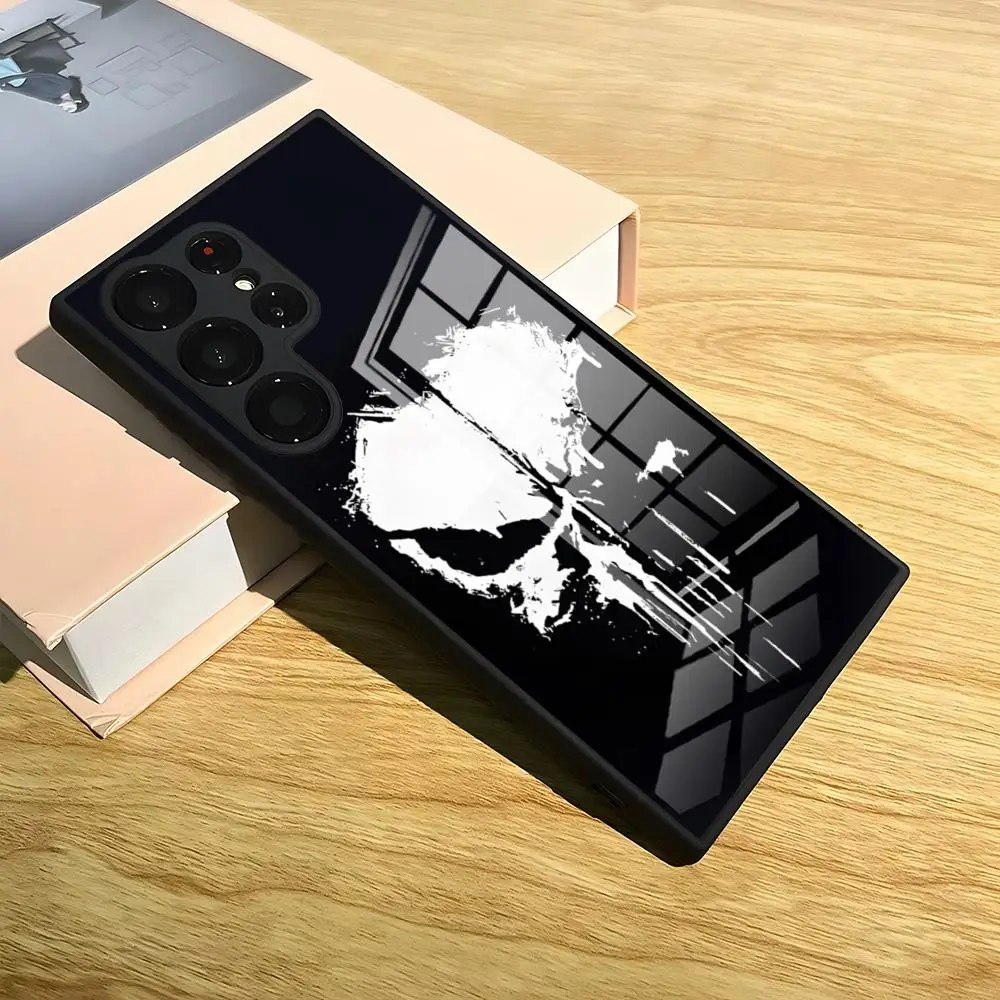 Фото Чехол для телефона Marvel Punisher Skull для S25 Ultra Samsung S24 Fe S22 S20 S23 21 Plus A54 A34 A53 A16 Стеклянная крышка №1