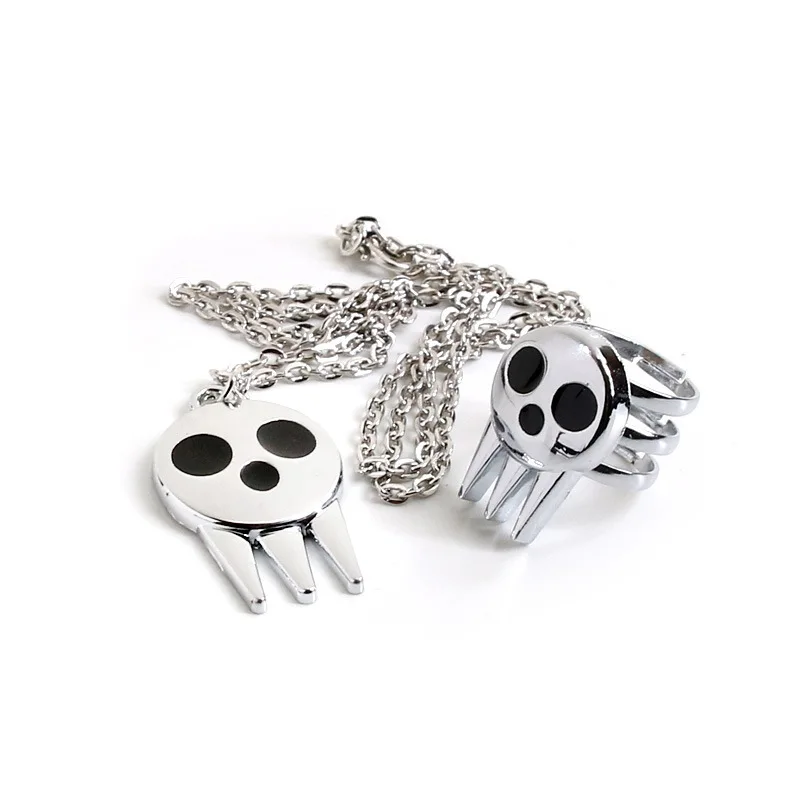 

Anime Soul Eater Death The Kid Necklace Cosplay Pendant Jewelry Prop Choker Chain Ring Props Accessories Gift Skull Skeleton