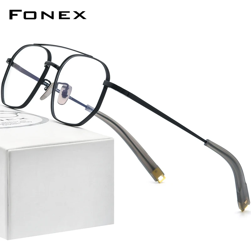 FONEX Pure Titanium Eyeglasses Frame Men Retro Vintage Prescription Glasses Square  2022 New Myopia Optical Eyewear BTW07518