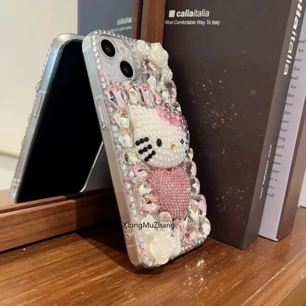 Чехол Sanrio Hello Kitty для Samsung S25 S24 S20 S22 S23 Ultra S21 Plus S10 с бриллиантовым сердечком и