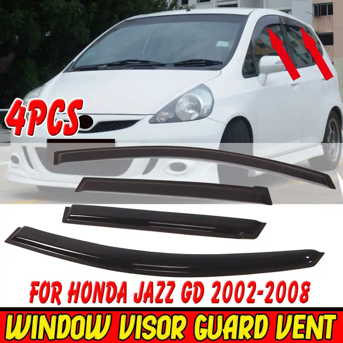 

4x Car Side Window Visor Deflector Wind Shields Sun Rain Guards Vent Tinted For Honda Jazz GD 2002-2008 Wind Deflector Trim