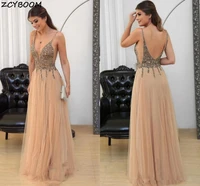rose pink prom dress 2022 women formal party night a line bead sequins tulle backless vestido de gala elegant long evening gowns