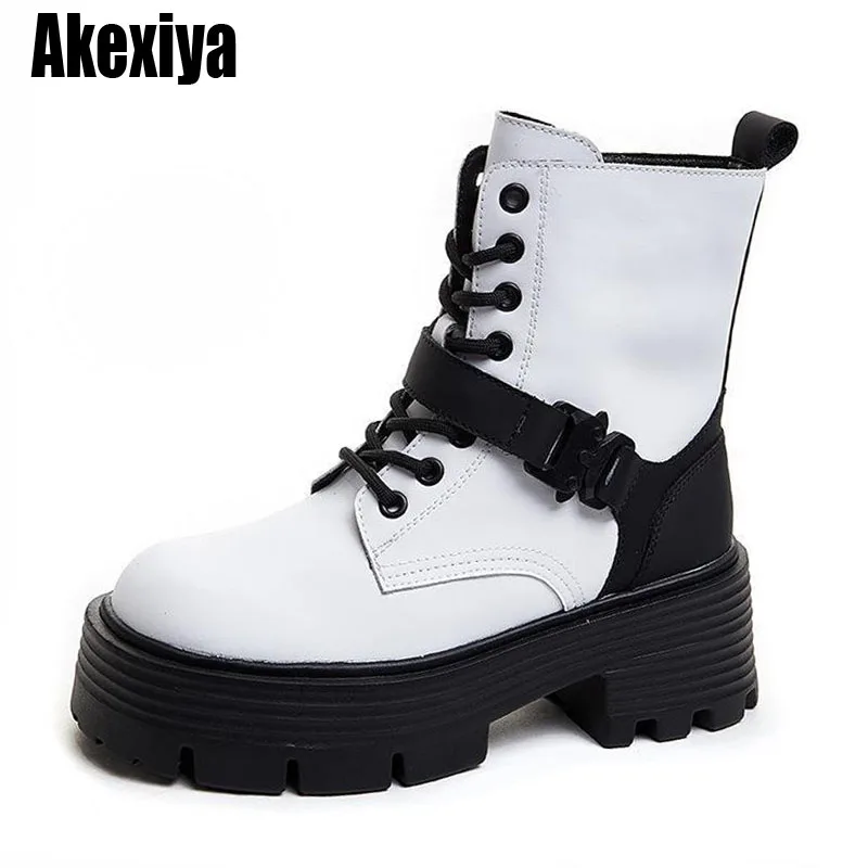 

Women Booties High Heel Square Head Genuine Leather Women Ankle Boots Platform British Style Winter Boots Women BC5206