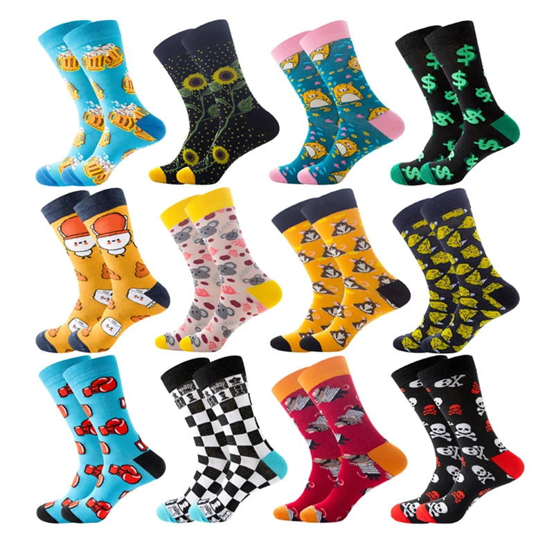 

Hot Sell Men's Socks Happy Novelty Spring Autumn New Boxing Dollar Beer Chess Socks Cute Funny Trend Animal Mouse Harajuku Socks