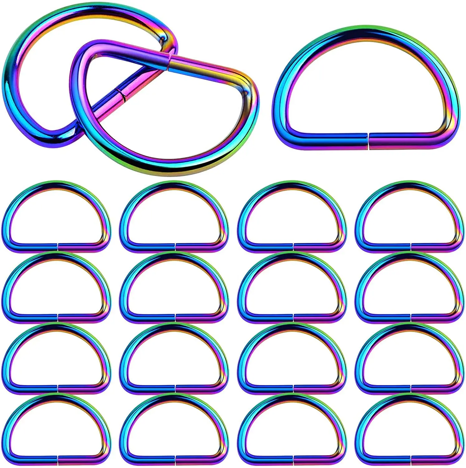 

20pcs Metal Semi-Circular D Rings Half Round D Rings Belt Buckle for DIY Keychains Bags Clothing Sewing Projects, Rainbow Color