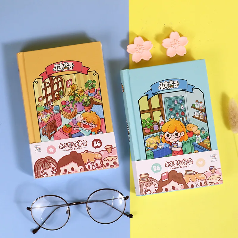 

4PCS/LOT Kawaii Little Girl Famliy Theme Hardcover Notebooks B6 Grid Paper Diary 128P Free Shipping Cute School Office Supplies