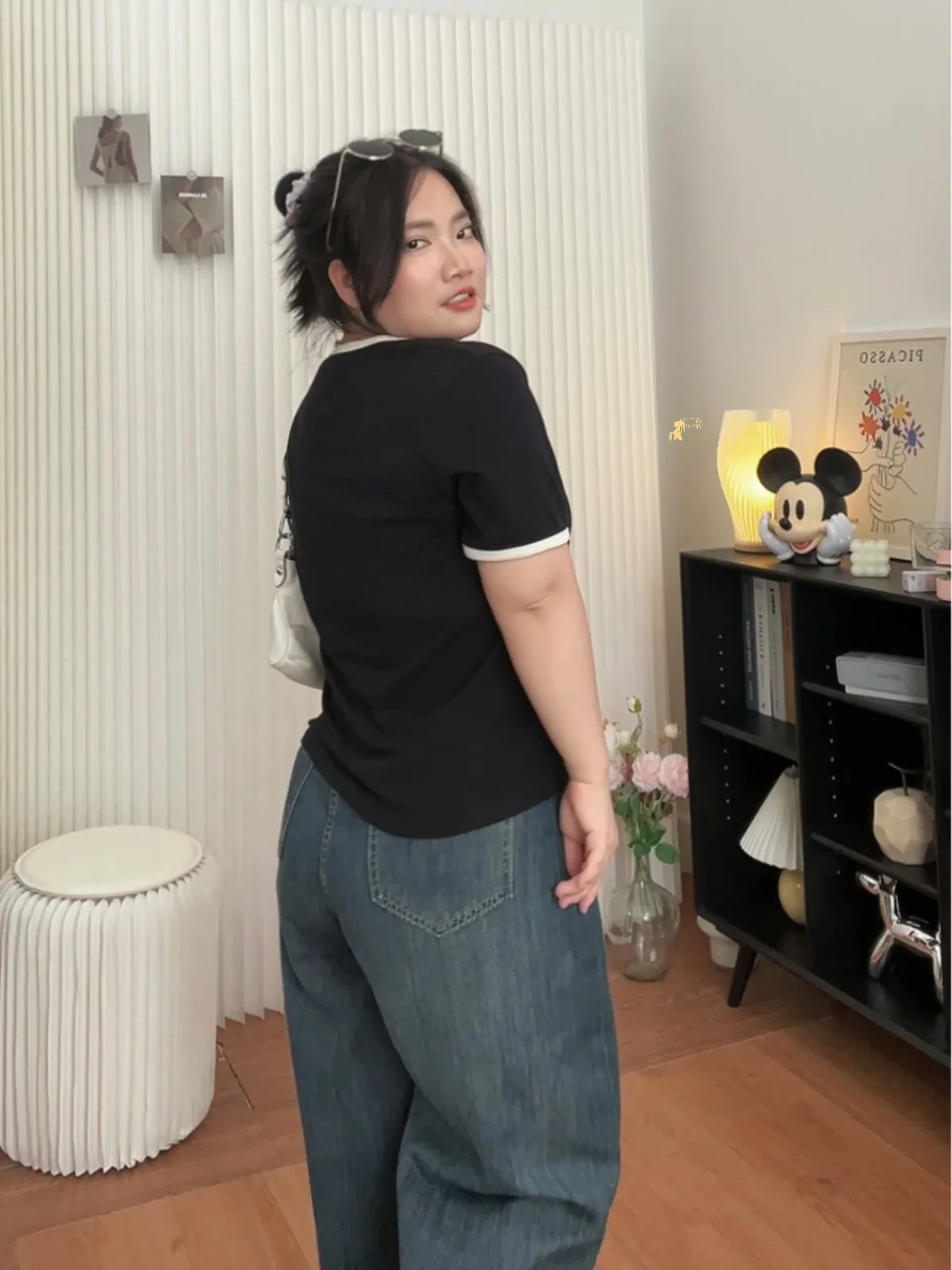 Shoulder Contrast Color U Collar Short sleeve T-shirt High Elastic Small Man Women Summer 2024 Slimming Plus size Top Chubby ...