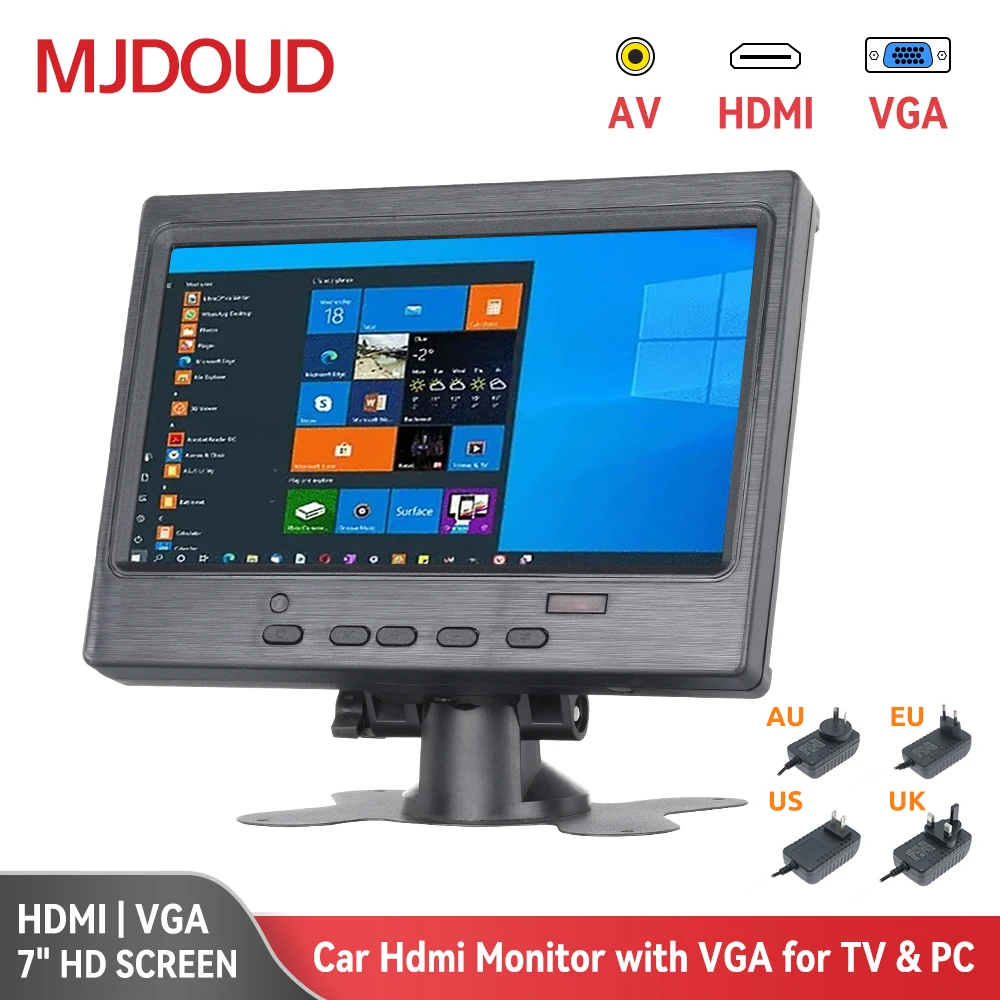 Фото MJDOUD 7-дюймовый автомобильный Hdmi-монитор для ТВ, ПК, компьютера с VGA-дисплеем, 1024*600, ЖК-экран для домашней системы безопасности, резервная камера №1