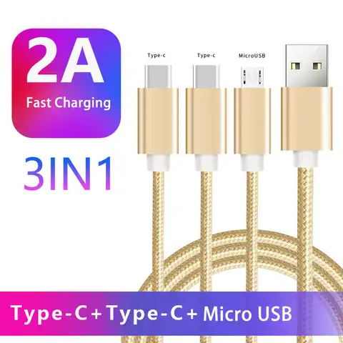 3in1 Fast Charging USB C Cable For Xiaomi Huawei USB Type C Charger Cable For Android Red mi Samsung Micro USB Data Cable