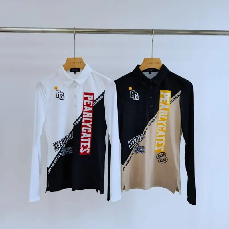 

Golf Women Thin Style Long Sleeve T-shirt Page Breathable Cool Ice Silk Sleeve POLO Neck PG Tennis T-shirt