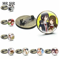 anime horimiya badge brooches glass cabochon cartoon figures breastpin icons lapel pins clothes backpack decoration kids jewelry