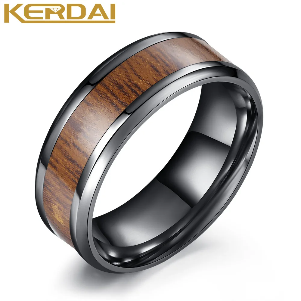 

Simple Wood Grain Titanium Steel Rings for Women Men Punk Black Gold Color Finger Ring Party Jewelry