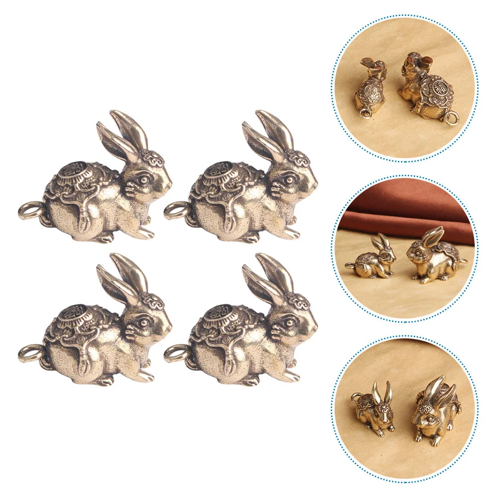 

Rabbit Brass Ornament Hanging Ornaments Crafts Style Household Key Vintage Bunny Pendants Retro Decor Keychain Charm Charms