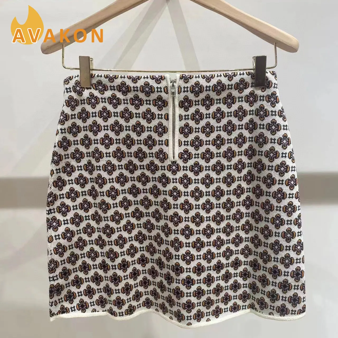 Женская трикотажная юбка на молнии с цветочным принтом и пуговицами - купить по