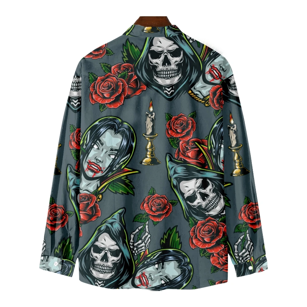 

Long-sleeved shirt men's red rose skull print casual personality trend fried street ruffian handsome jacket