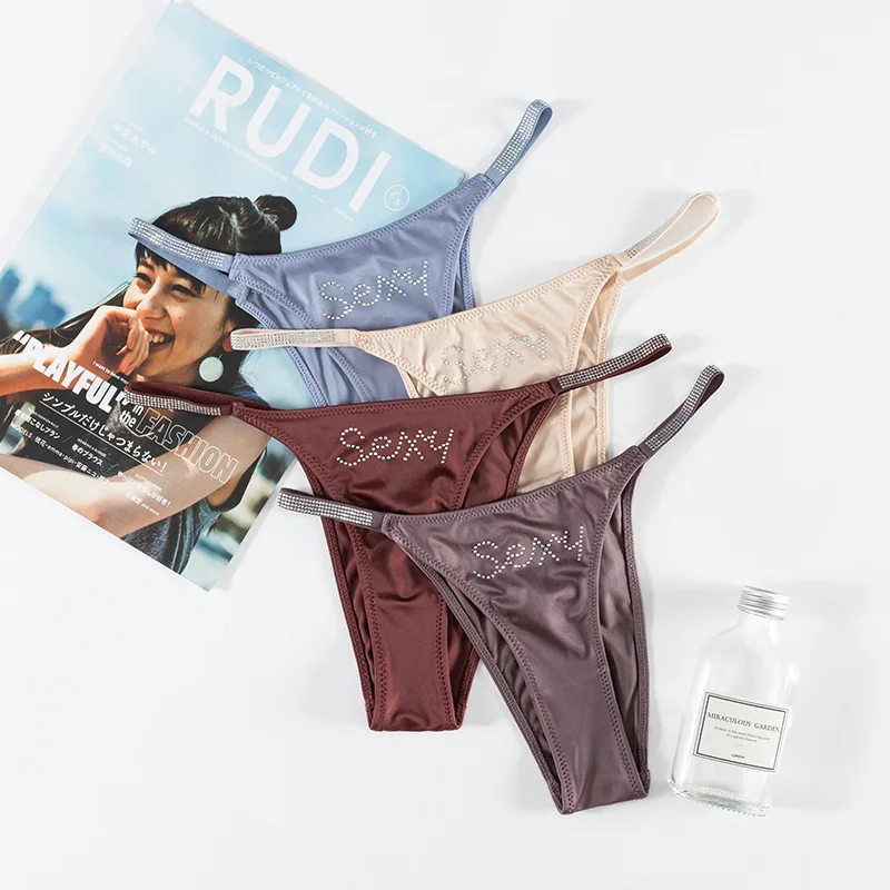 

Shiny Rhinestone Thong Women Briefs Invisible Love Letter Sexy Women G-string Female Underwear Low-waisted Lingerie Sexy