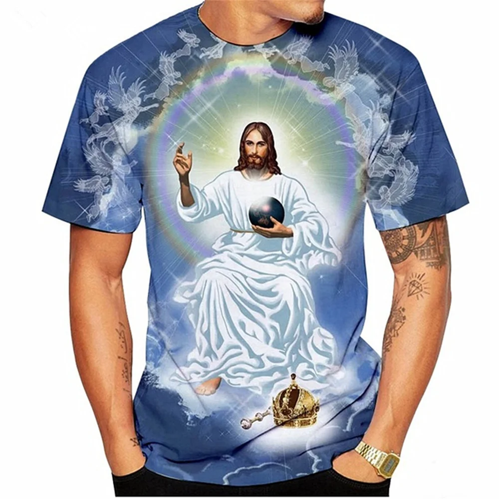 

2022 New Fashion Summer Virgin Mary Casual Streetwear Harajuku God Men's Streetwear Jesus Religious CartoonT Shirts