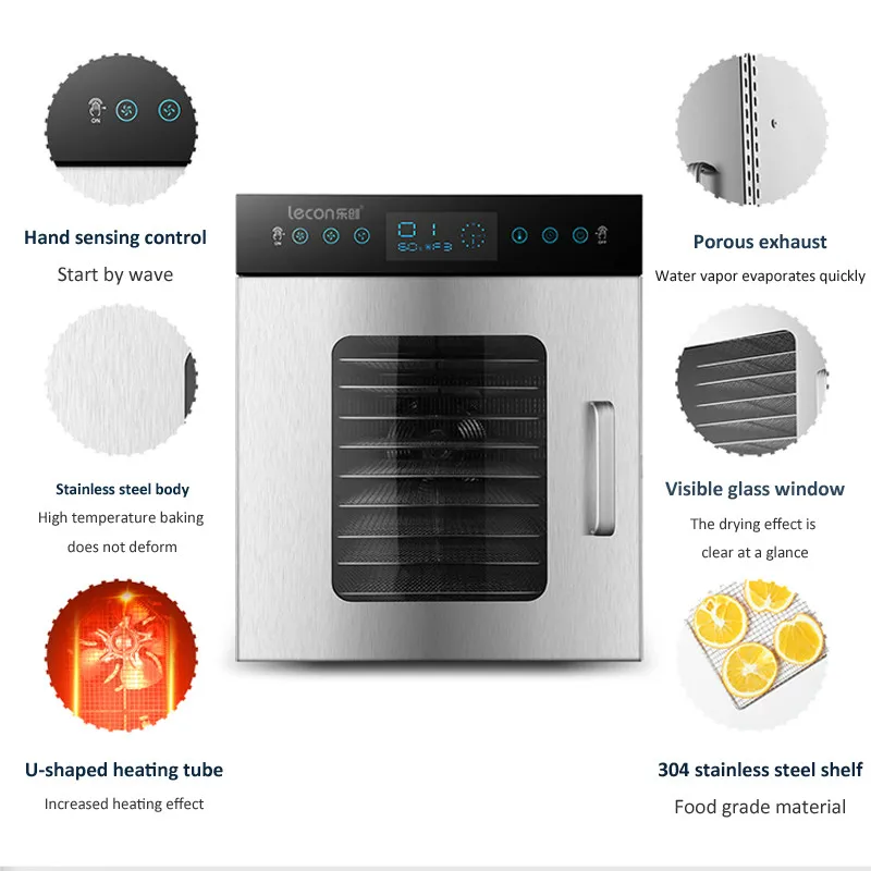 

12-layers Food dehydrator Commercial home dual-use food dryer Stainless steel fruit vegetable drying machine 220V/50HZ 1000W