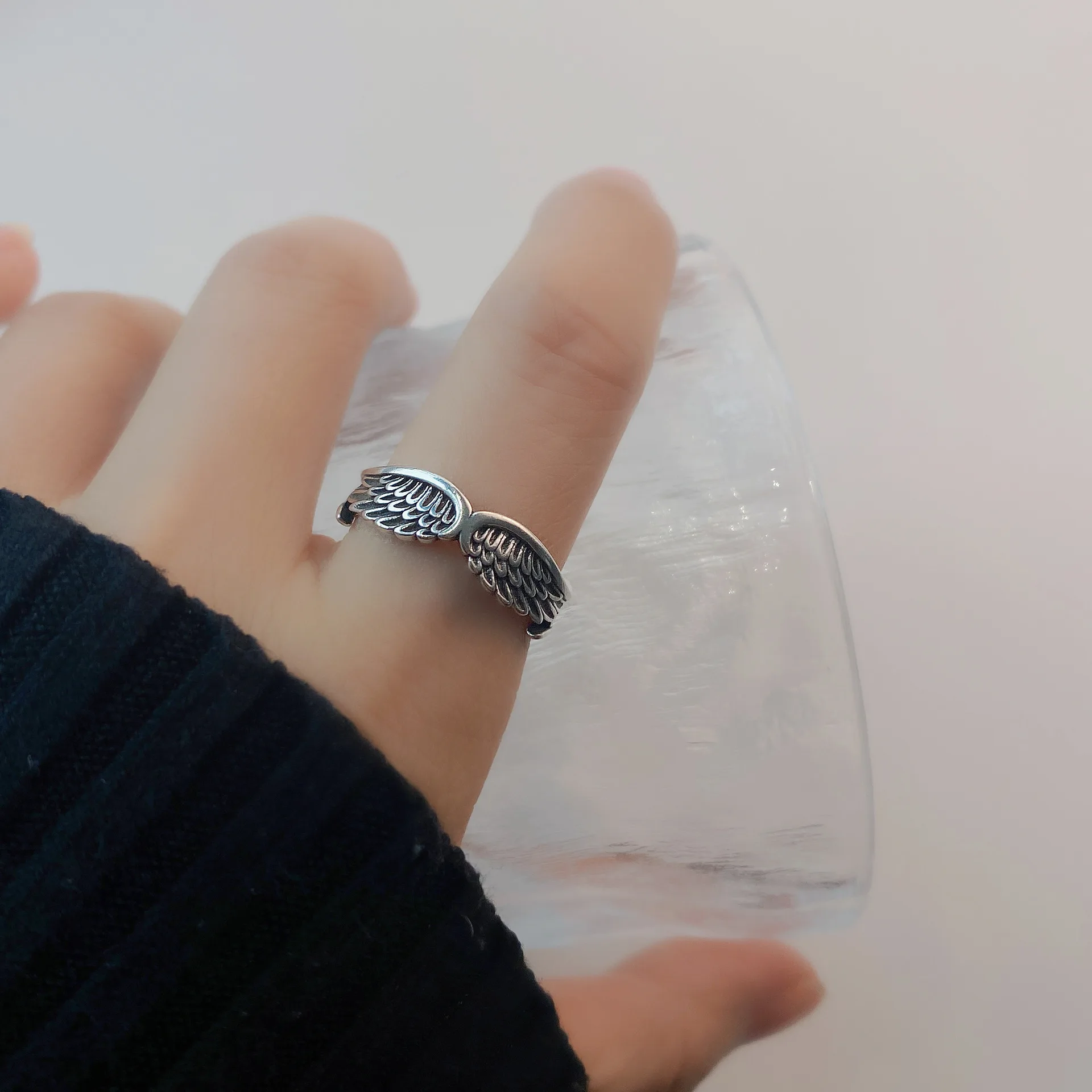 

925 Sterling Silver Simple Punk Retro Feather Wing Rings for Women Men Geometric Fashion Adjustable Handmade Party Jewelry Gift