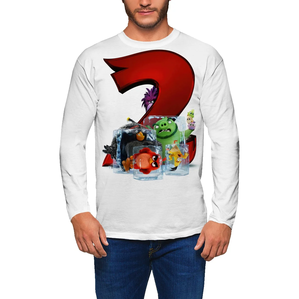 

Футболка мужская с длинным рукавом, свободная маленькая Базовая рубашка, модная осенняя одежда с круглым вырезом и птицами