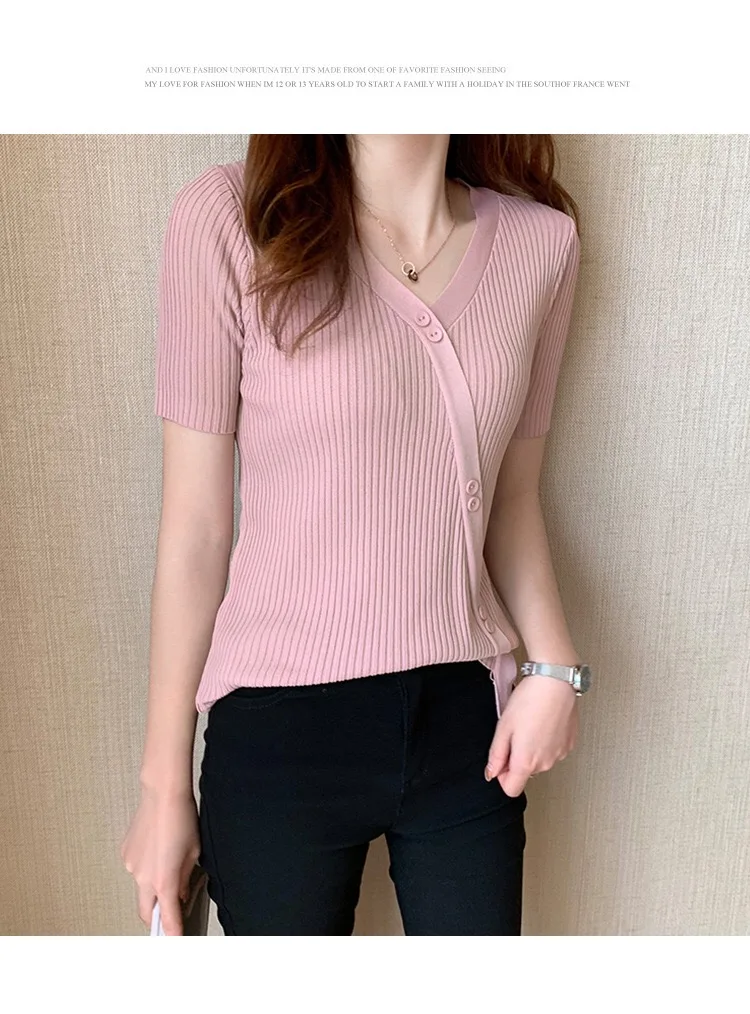 

W1975 -T-shirt women's summer new women's short-sleeved Slim wild solid half-sleeved shirt