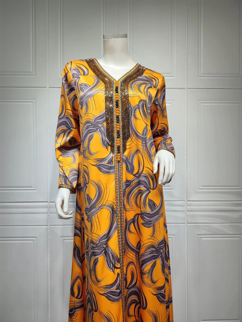 Autumn Morocco Dress Muslim Women Abaya Print Diamond Abayas Dubai Turkey Islam Party Dresses Kaftan Robe Longue Vestidos Largos