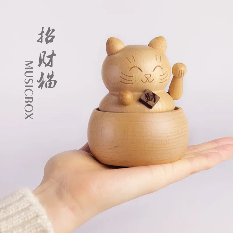 Деревянная музыкальная шкатулка с заводным механизмом руководство Lucky Cat ручной