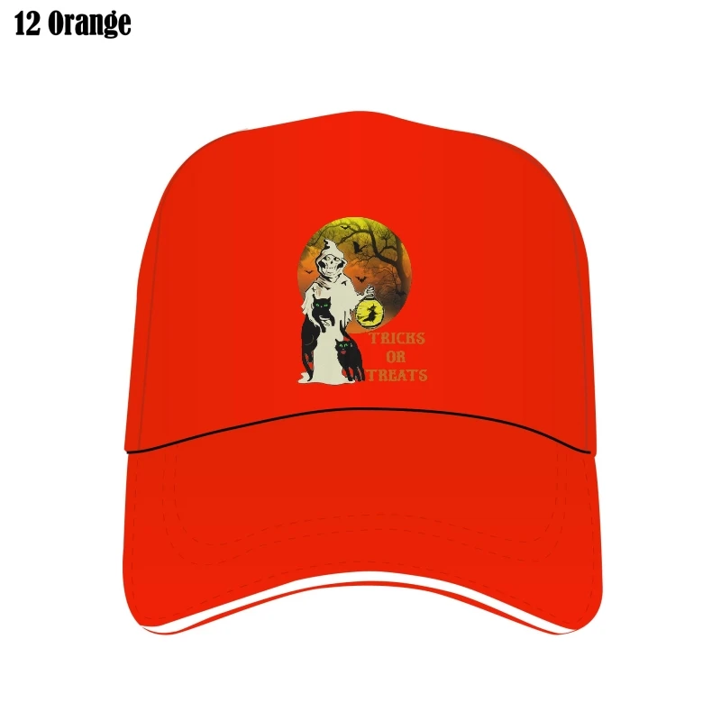 

Trick Or Treat Halloween Ghost And Black Cats Outdoor Unisex Bill Hats Men Custom Hat