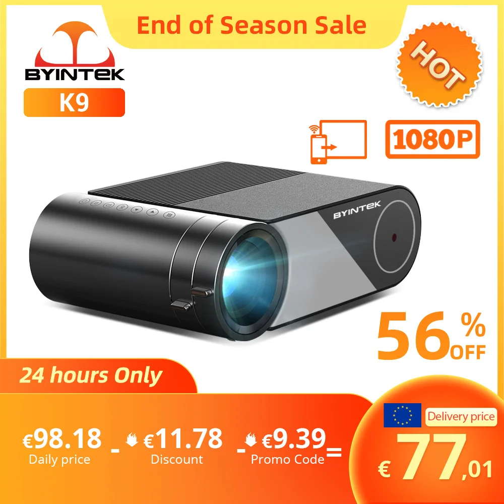 BYINTEK K9 Мини 1280*720P Портативный Видео Домашний кинотеатр Wifi-дисплей HD светодиодный проектор для 1080P 3D 4K