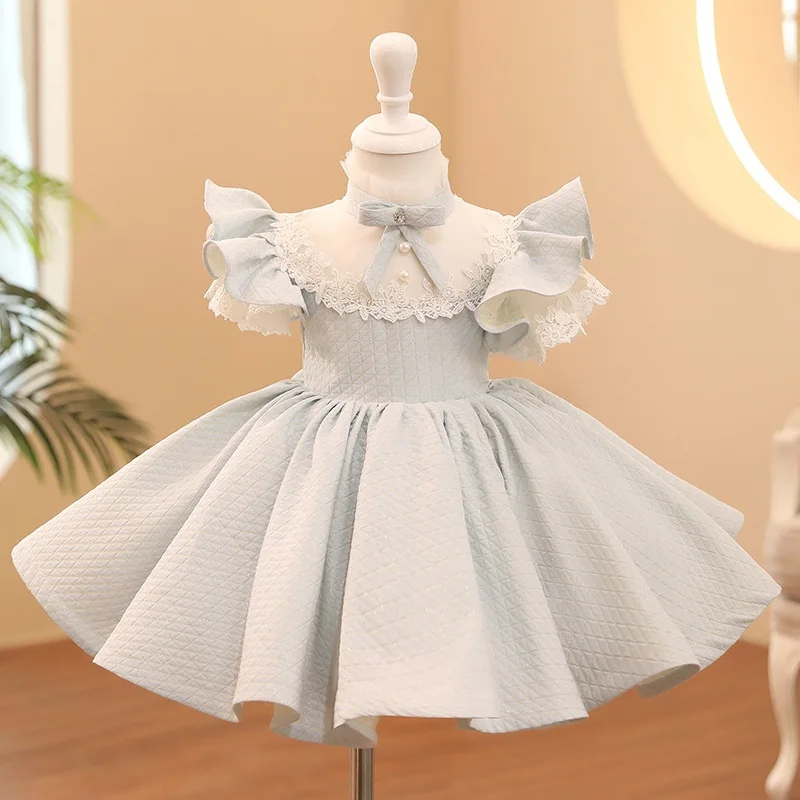 

Children Dress Princess Host Girls Birthday Dress Flower Girl Wedding Baby One Year Old Skirt Matt Pure Fabric Clothes