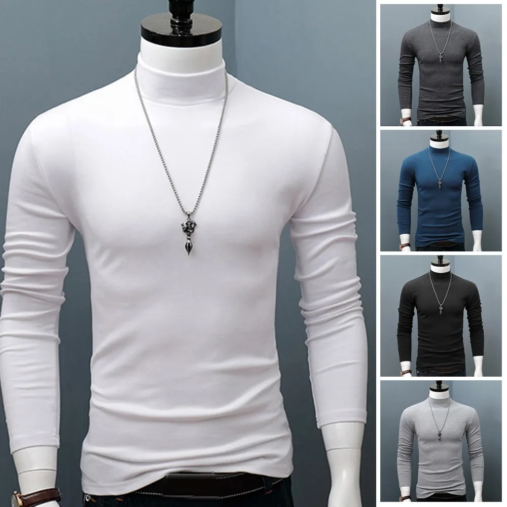 

NO.2 A2266 Hot Winter Warm Men Mock Neck Basic Plain T-shirt Blouse Pullover Long Sleeve Top Male Outwear Slim Fit Stretch